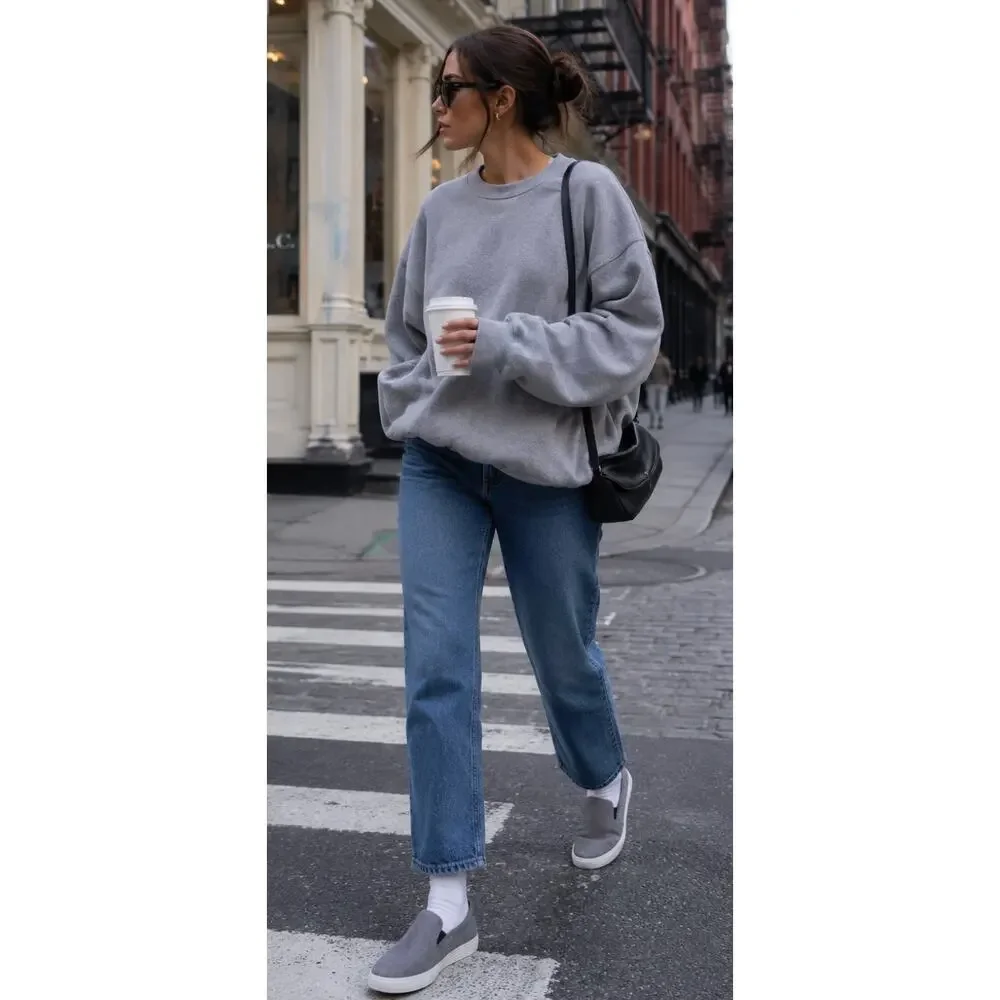 Prada Gray Suede Slip On Sneakers Womens 7 Leather Lined